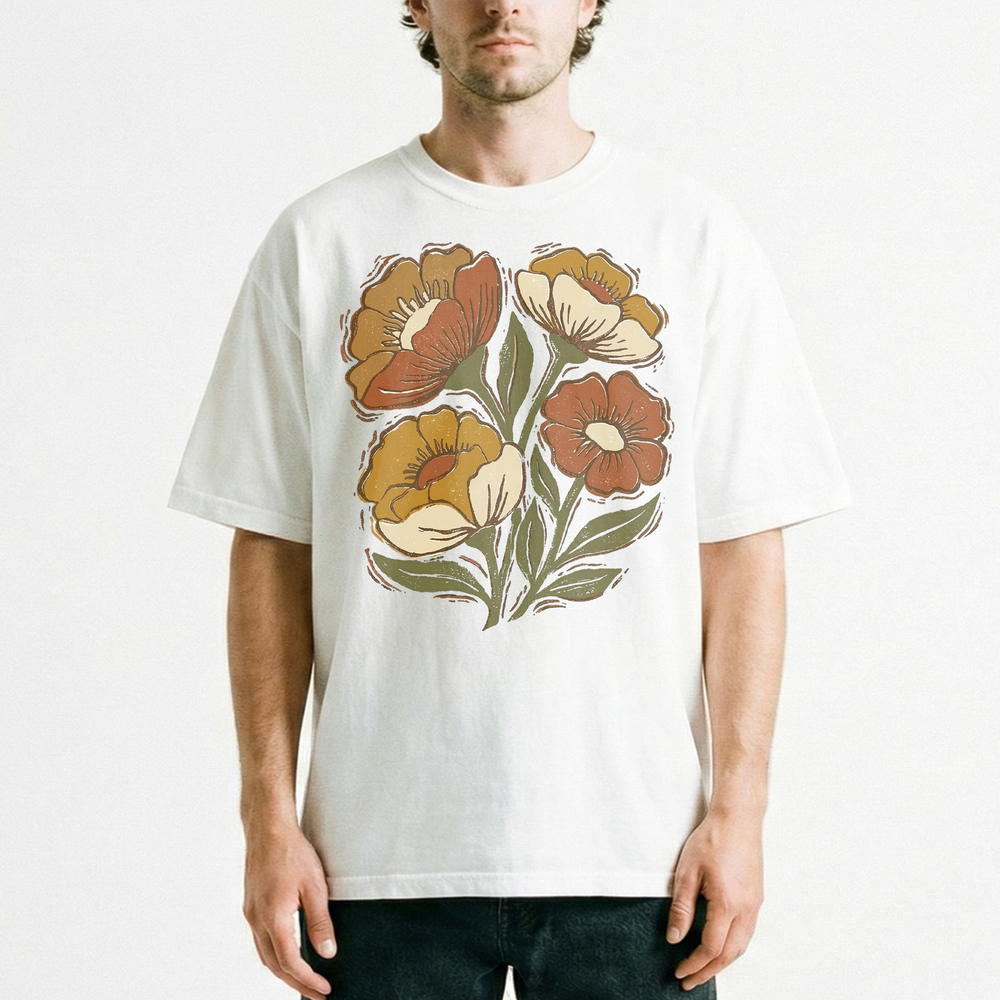 Vintage Flower T-Shirt Retro Botanical Boho Groovy Aesthetic Cottagecore Tee