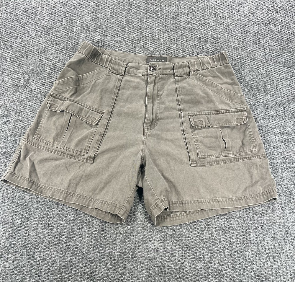 Croft & Barrow Cargo Shorts Mens 36 Khaki Beige Cotton Elastic Sides Fishing