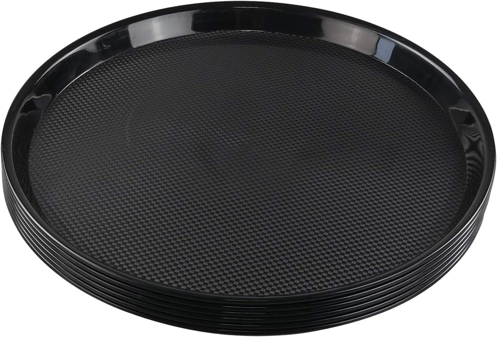 Black Plastic 13.5 Inch Round Serving Tray Set of 6