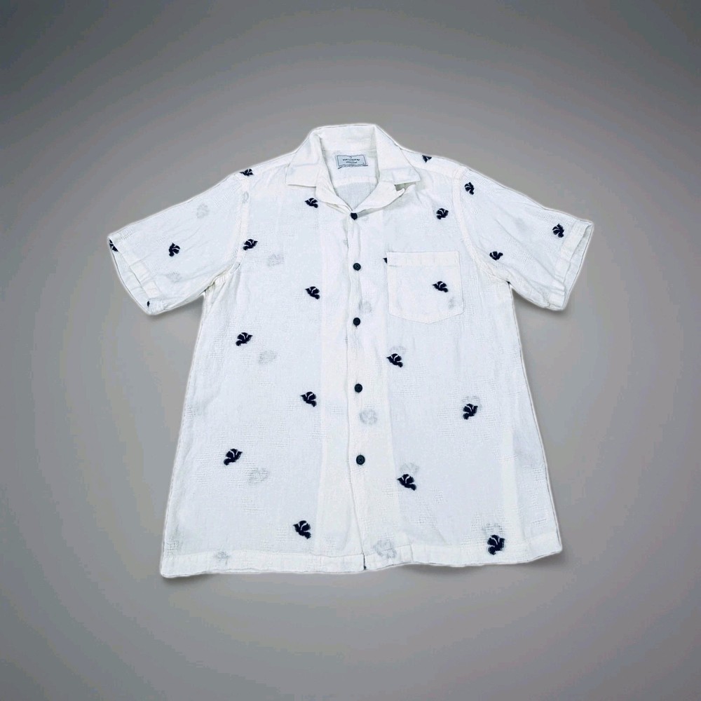 Portuguese Flannel Philly Shirt Mens Medium White Black Embroidered Button Up