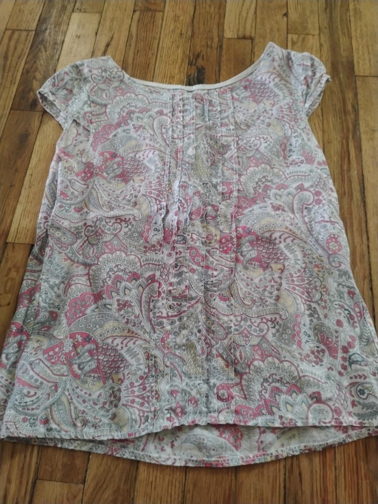 Lina Tomei 100% Linen Paisley Cap Sleeve Shirt Top Blouse Size Medium