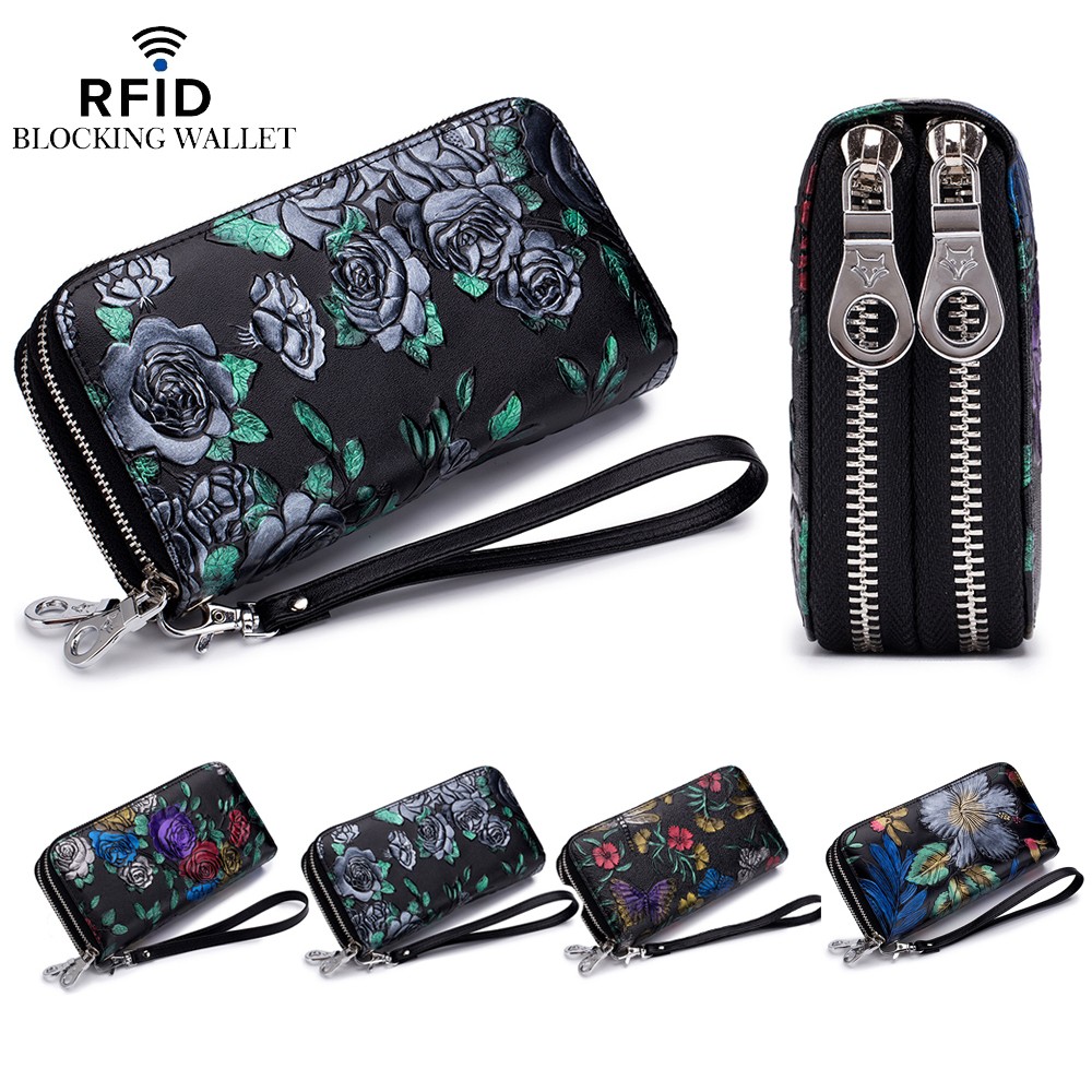 Wristlet Wallet for Women Genuine Leather Zip Around Phone Card Holder Organizer