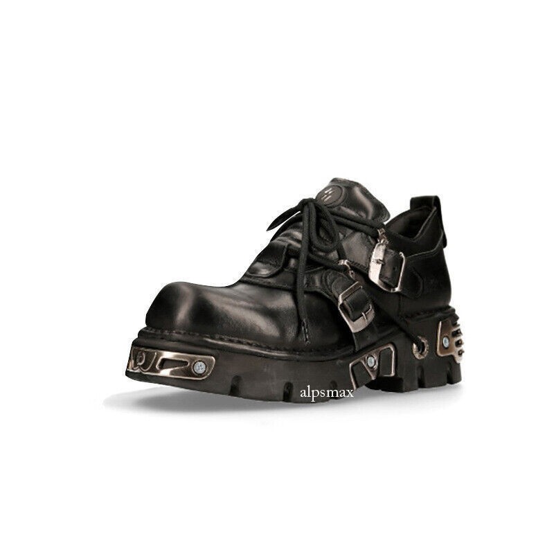 New British Retro Rock Boots Black Leather Punk Motorcycle Shoes Mens Boots