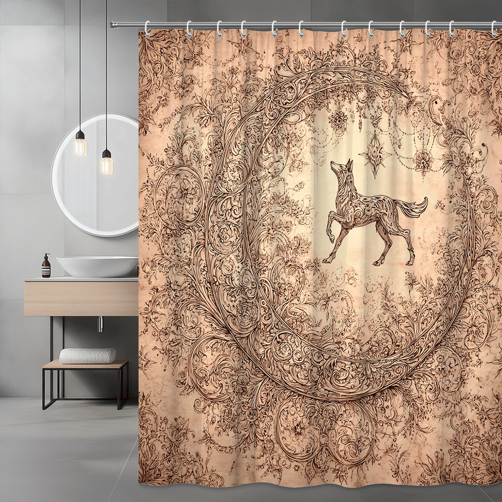 Vintage Horse Floral Shower Curtain, Sepia Ornate Graphic Design
