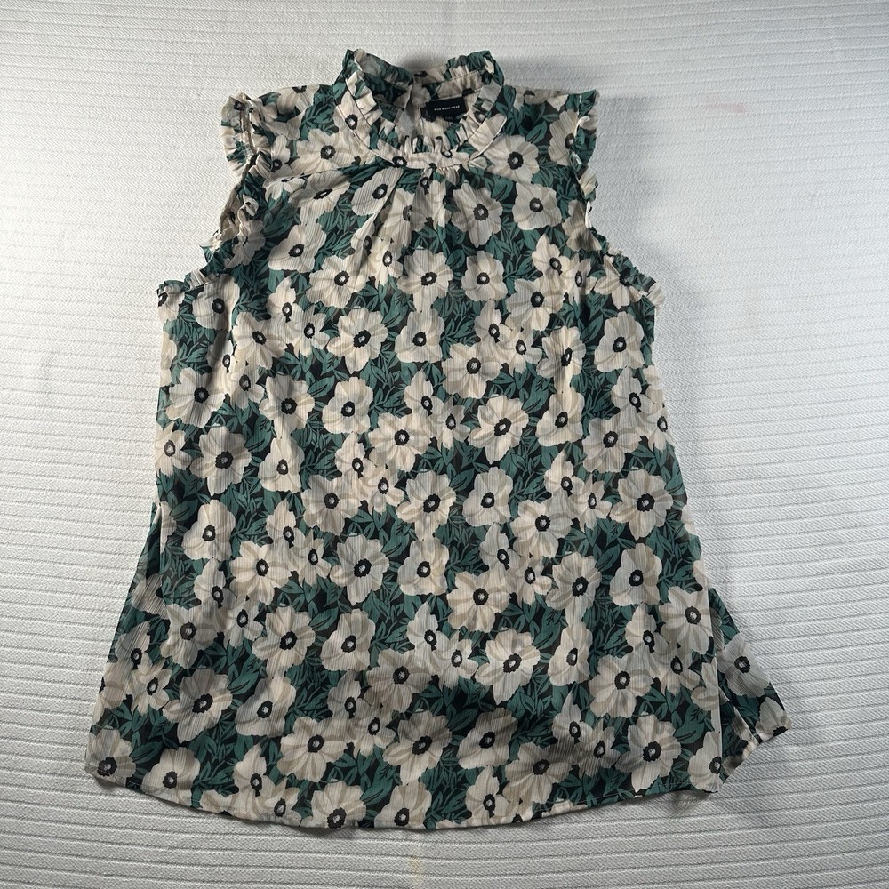 Who What Wear Women’s XXL Floral Sleeveless Blouse Ruffle Neck Boho Tank Top
