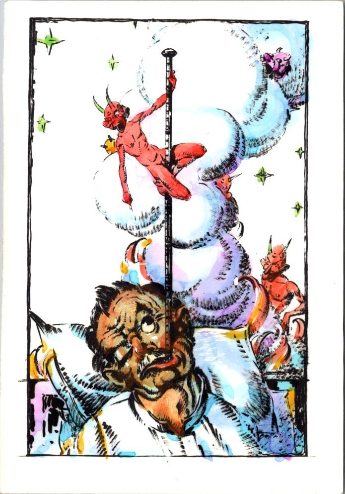 Vintage 1944 Max Salzmann Devil Satire Comic Art Postcard [AA]