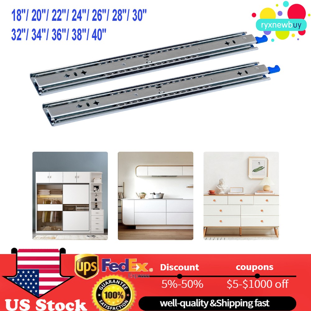 Pair 18-40 inch Heavy Duty Drawer Slides with Lock - Full Extension Ball Bearing