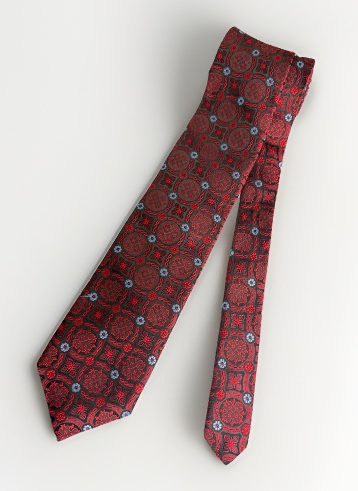 Robert Talbott Dark Red w Medallions & Flowers Men's Tie 100% Silk USA 60”