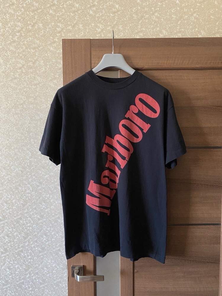 Vintage Marlboro T-Shirt XL Black Red Slanted Logo 90s Style Rare Retro Big Logo