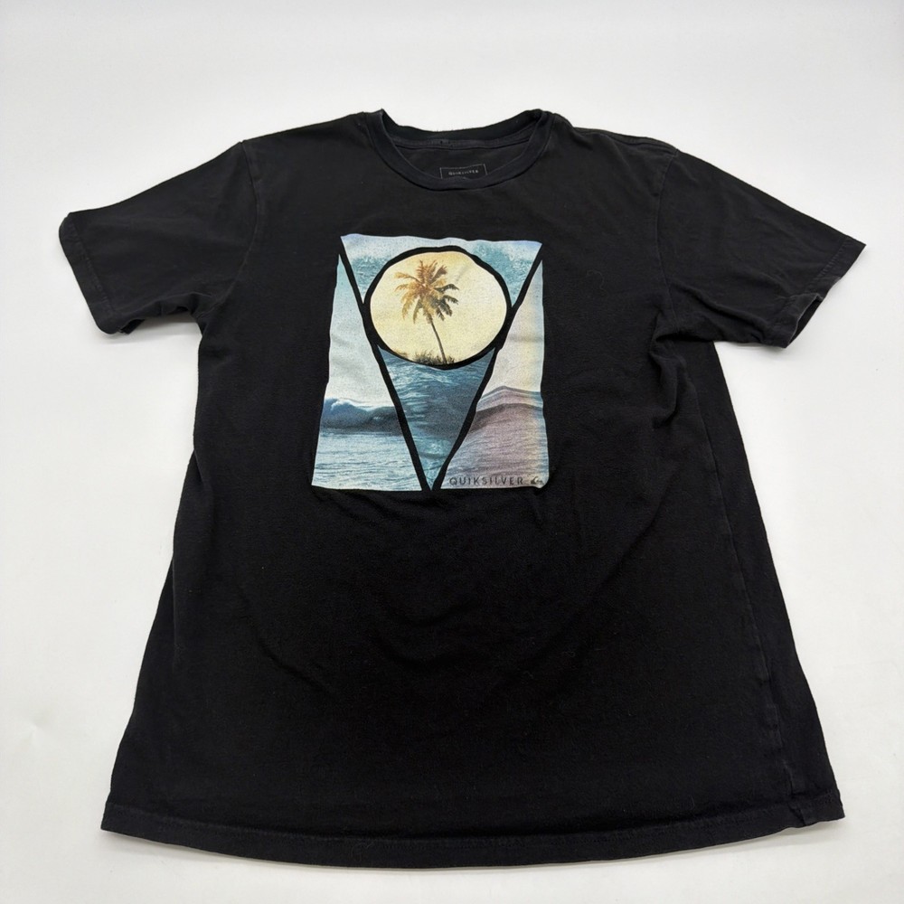 Quiksilver T-shirt Youth Boys L Black Graphic Print Logo 100% Cotton.#43179