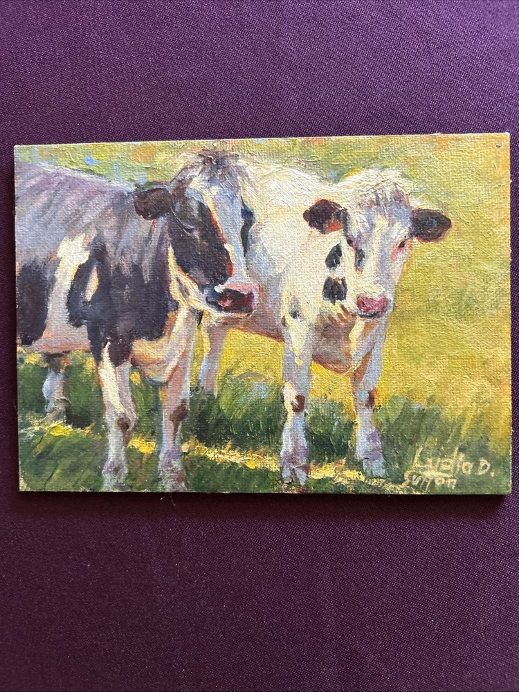 Original Cow Painting Acrylic On Board 7x5 Lydia D Signature Artwork