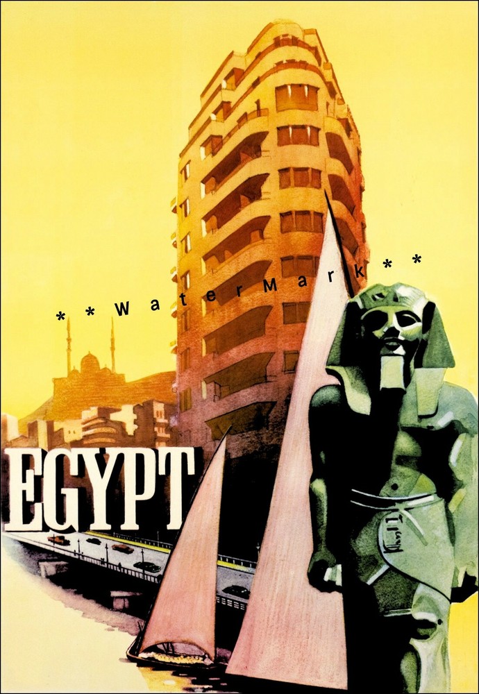 Egypt 1955 Vintage Poster Print Retro Style Travel Advertisement Luxor Sailing