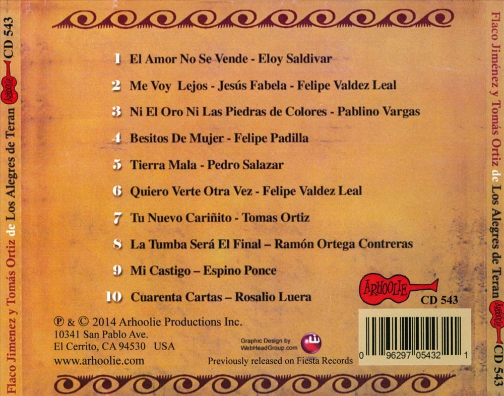 Flaco Jiménez/Tomás Ortiz Alegres De Teran New Cd