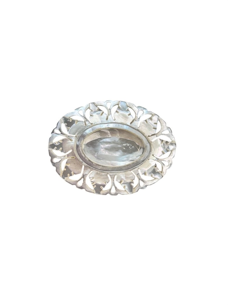Bethlehem Mother of Pearl Carved Brooch Holy Land Floral Cutwork 1960s Vintage