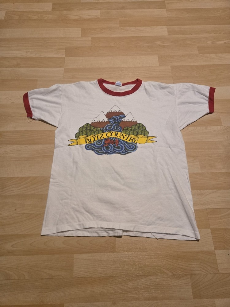 vintage 70s white t shirt  Tag Champion Blue Bar Blitz Country Sz X-large