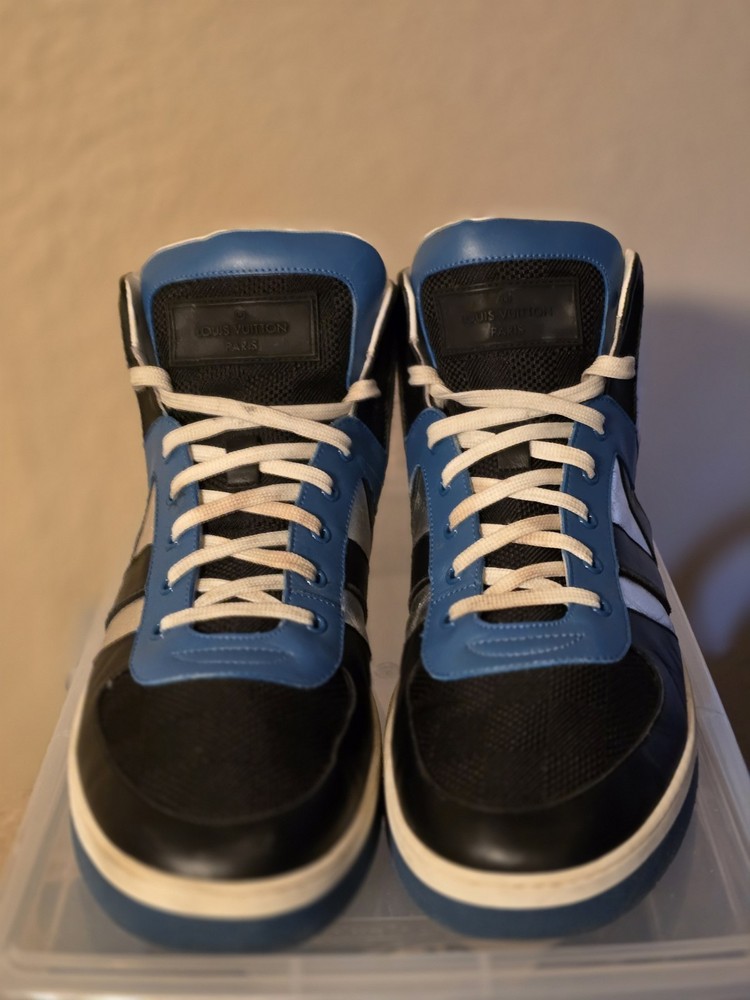 Louis Vuitton Blue Black White High Top Leather LI 0190 Athletic Sneakers