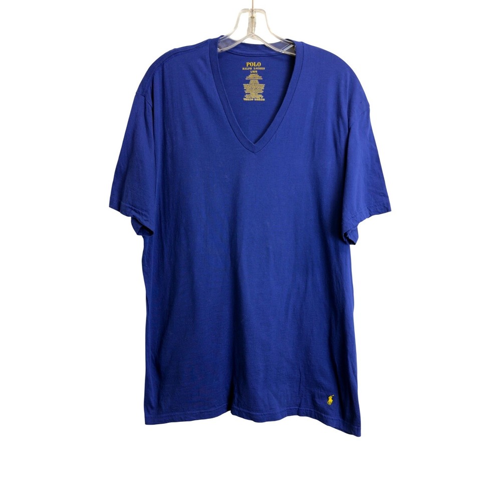 Polo Ralph Lauren Mens Blue V-Neck T-Shirt Classic Fit Cotton Short Sleeve L