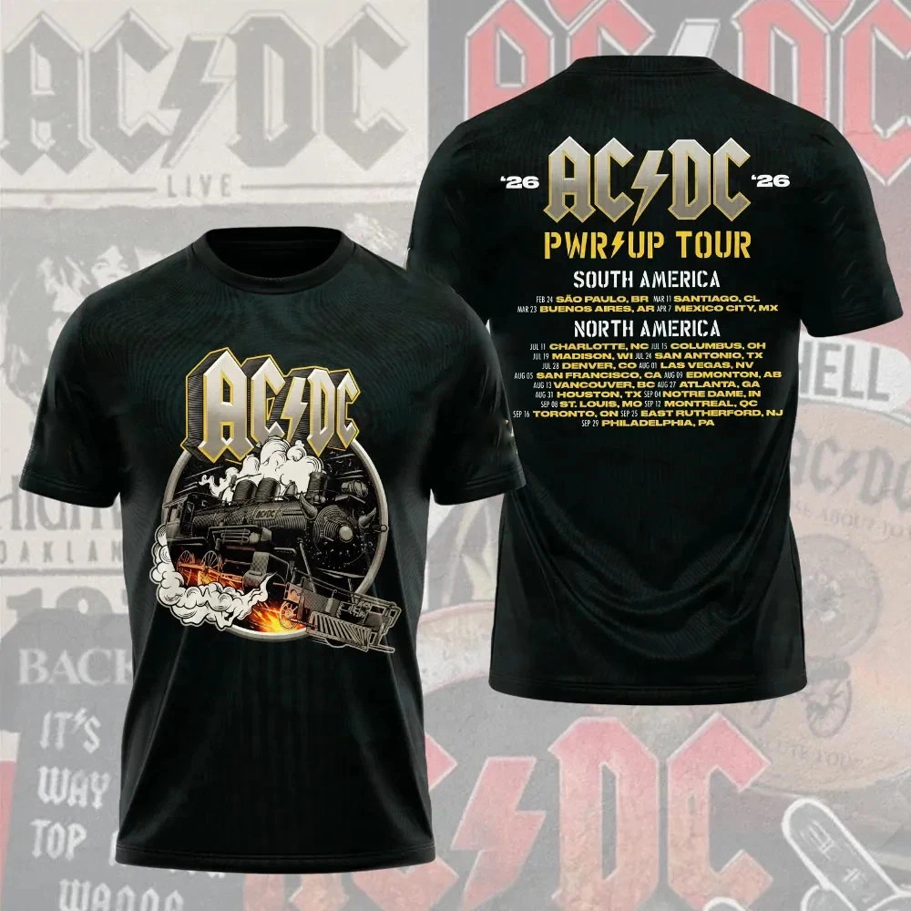 ACDC PWR UP Tour 2026 Rock N Roll Train Black Band T-Shirt