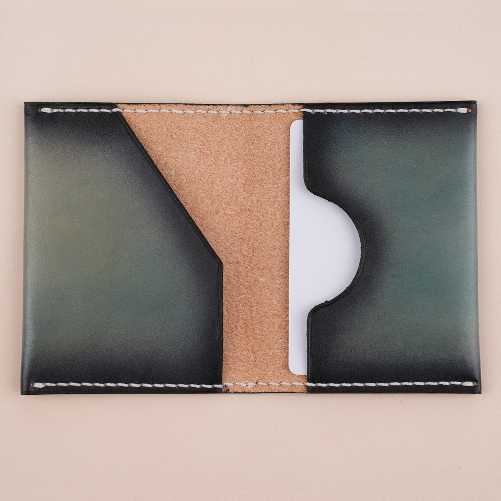 Slim Patina Leather Bifold Card Wallet for Men Minimalist Gift