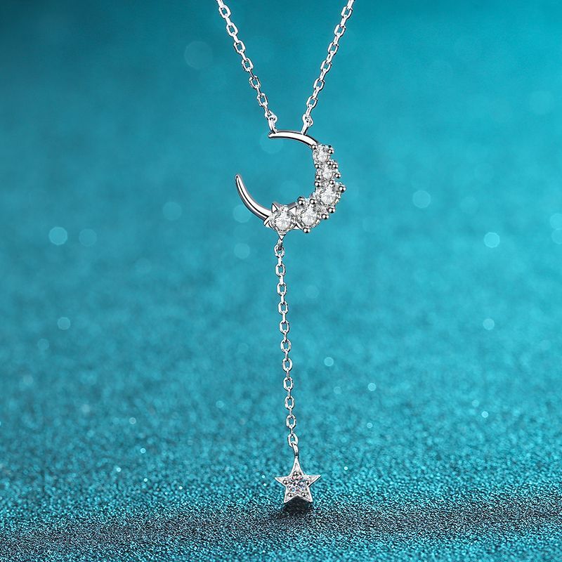 0.4CT D Color Moissanite Moon Star Pendant Necklace in S925 Sterling Silver for Women  