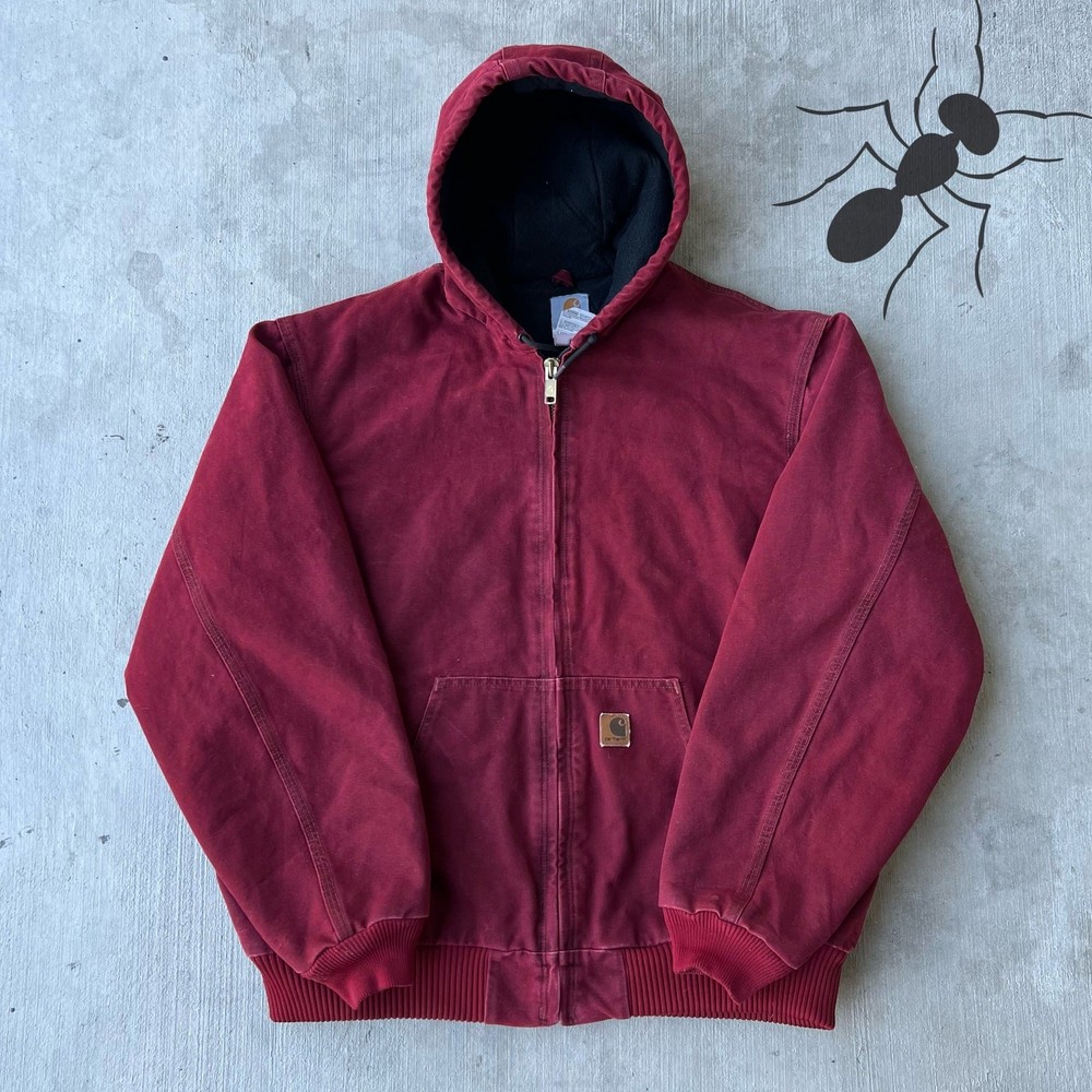 Vintage Y2K Carhartt J130 CRI crimson red hooded work wear jacket