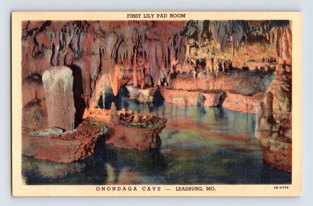 Postcard Missouri Leasburg MO Onondaga Cave Lily Pad Room 1940s Unposted Linen