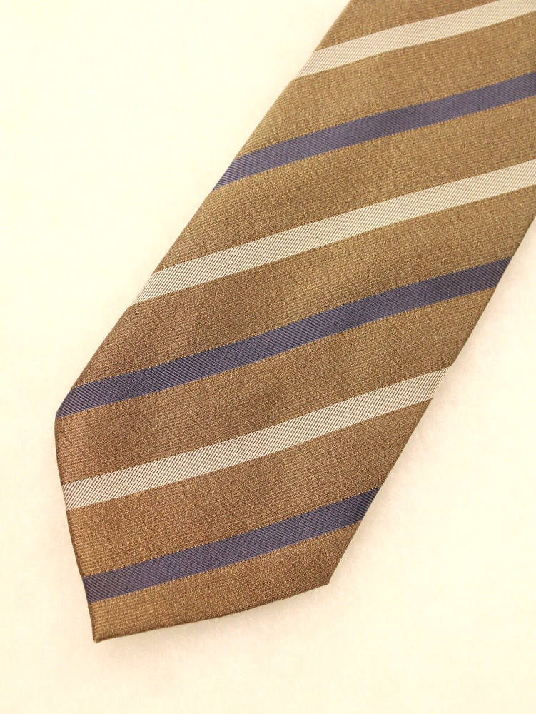BEAU BRUMMEL Vtg Gray Blue Striped Silk Wool Necktie Tie 58