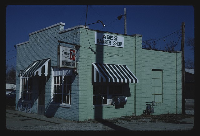 Springfield Illinois USA 1980 Abe's Barber Shop storefront awning sign