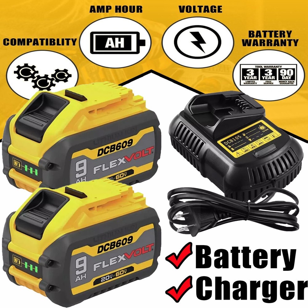 Dewalt DCB609 60V 20V Max 9Ah Replacement Battery for DCB606 DCB612 with Charger