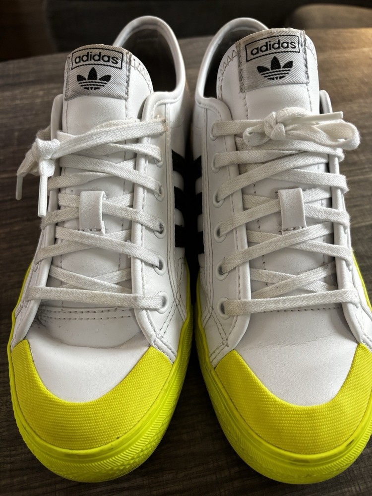 Adidas Men’s Size 6.5 Nizza Trainers Drip Drip Shoes White Yellow Black