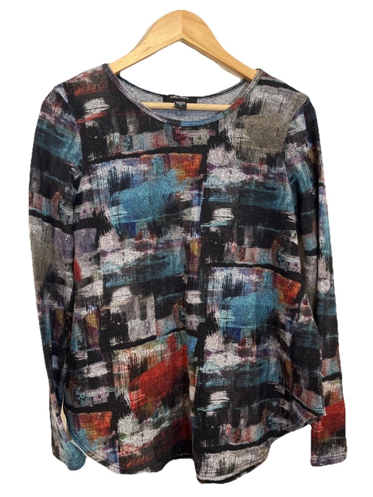 Karen Kane Blue Multi-Colored Blouse Top Large