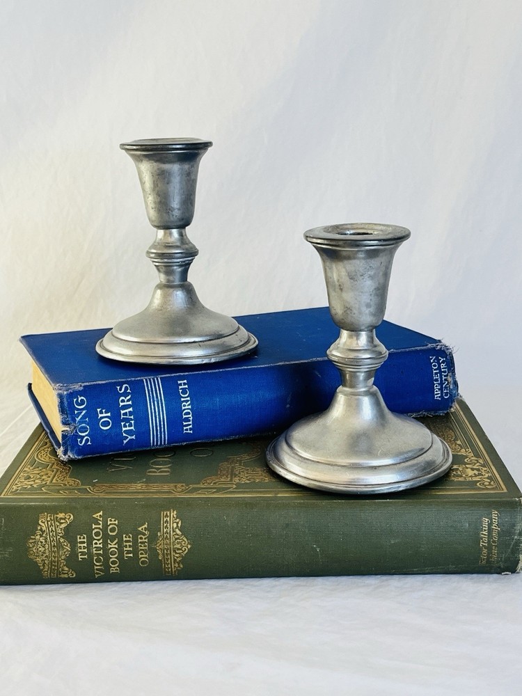 Vintage Pewter Candlestick Holders Weighted by Empire Set of Two
