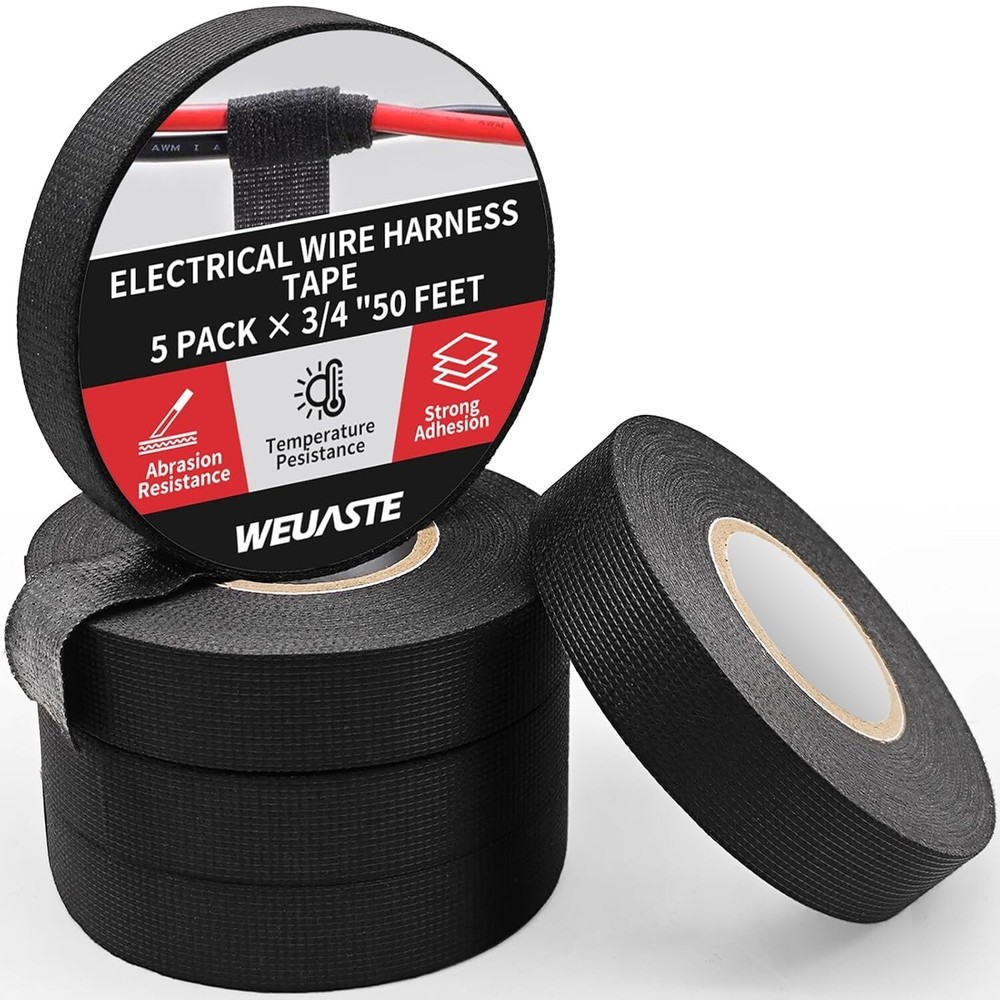 5 Rolls 3/4 Inch X 50 FT Premium Wiring Harness Tape High Temp Wire Cable Loom