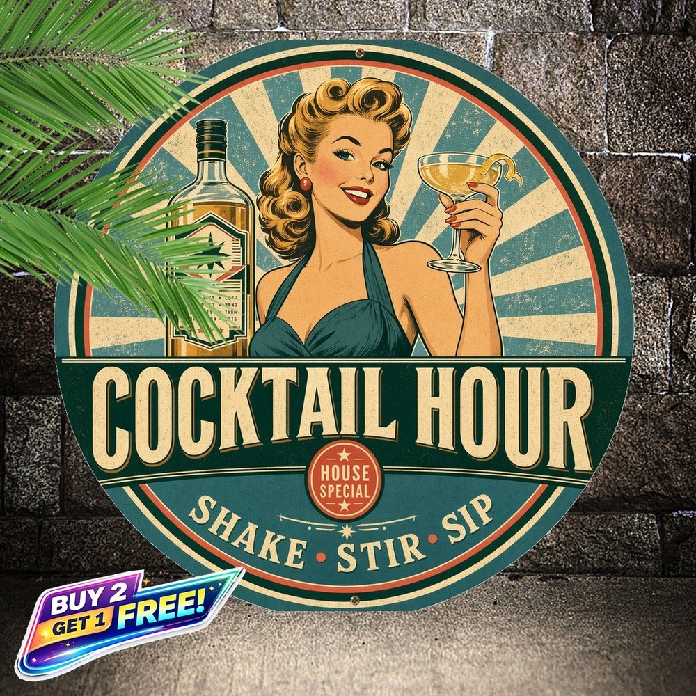 Martini Cocktail Pinup Girl Tin Sign Retro Bar Pub Wall Art Decor