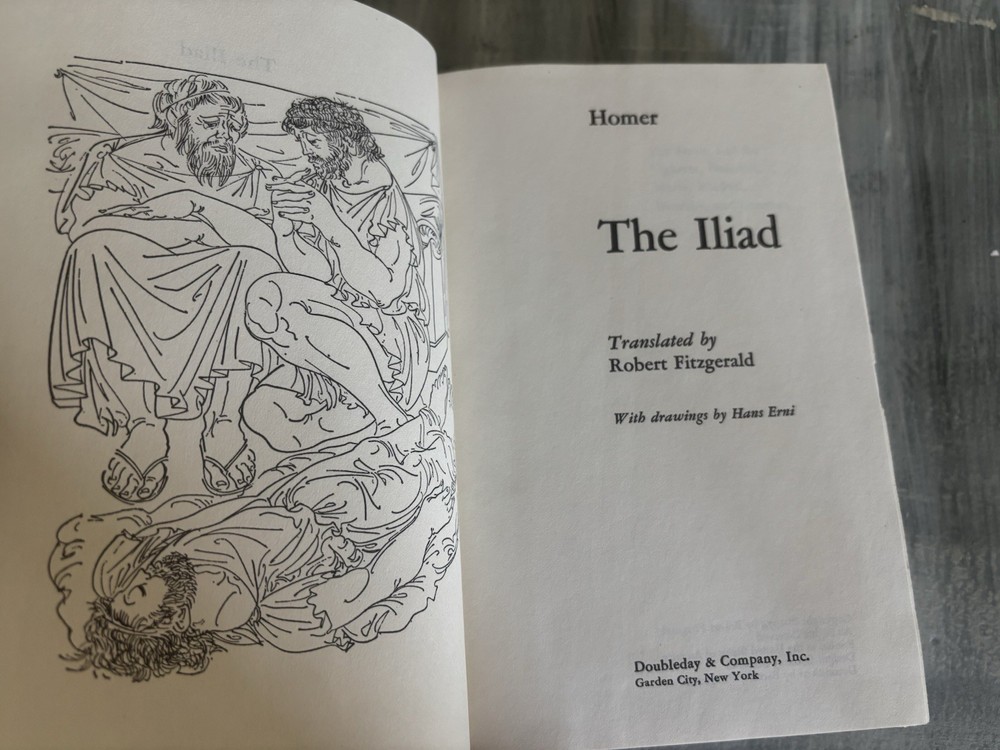 Homer “The Iliad” Hardcover Book – 1974 Doubleday Edition Robert Fitzgerald