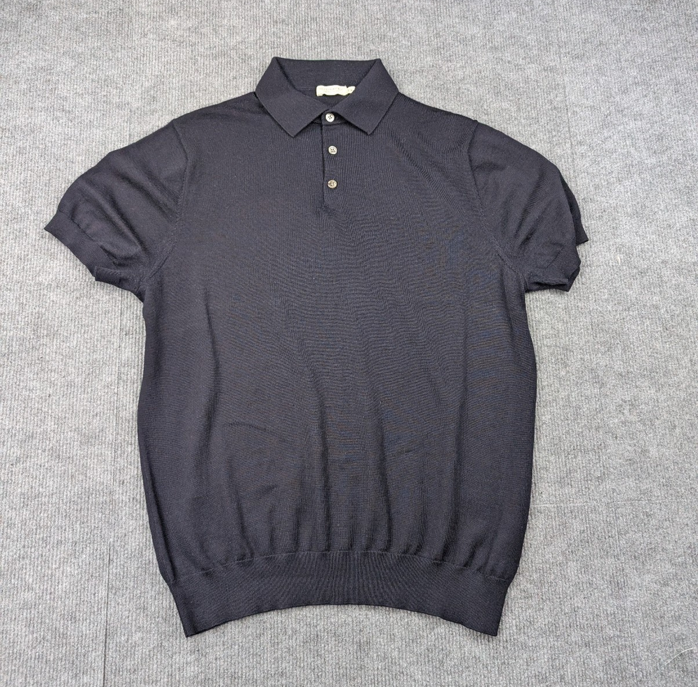 Suitsupply Polo Men XL Merino Wool Sweater Navy Blue Quiet Luxury Preppy Minimal