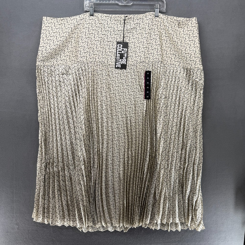 Future Collective Pleated Skirt Womens 4X Ivory Black Geometric Print NWT