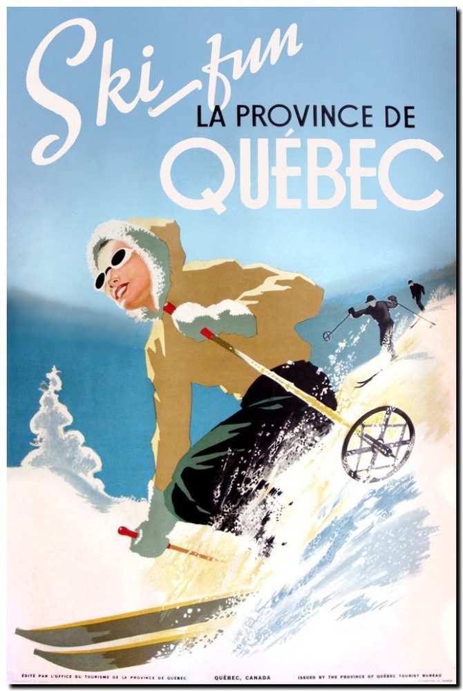Cool Retro Travel Poster *FRAMED* CANVAS ART Ski Quebec Canada 24x16