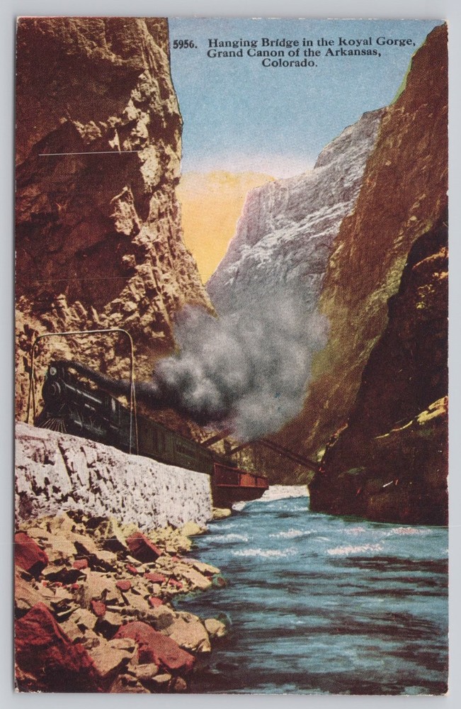 Royal Gorge Colorado Hanging Bridge Steam Train Arkansas River Postcard