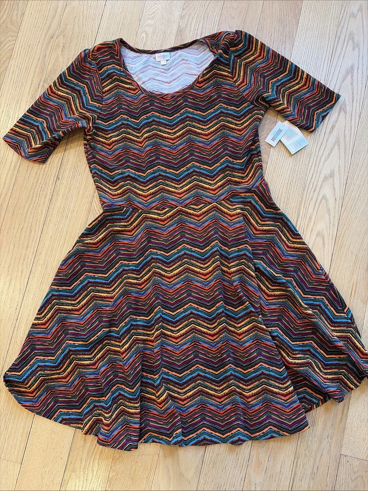 NWT LuLaRoe Nicole Dress 3XL Rainbow Stripe Bright Fit and Flare Textured C19