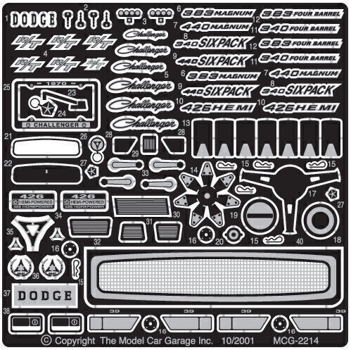 Model Car Garage 2214 1/25 Scale Dodge Challenger Photo Etched Detail Set