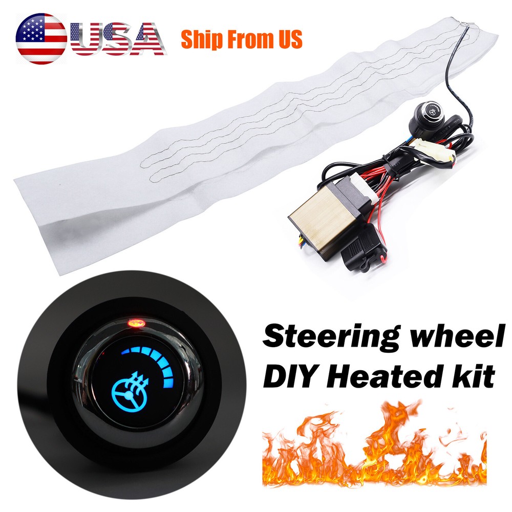 12V Winter Universal Car Heated Steering Wheel Cover DIY Kit Pad 6 level Switch