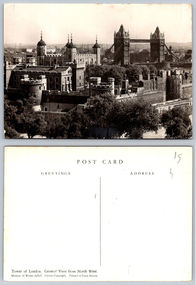 Tower of London & Bridge Vintage Photo Postcard, Ministry of Works, UK