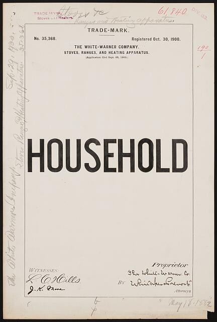 White-Warner Company Household brand Stoves, Ranges, Heating Apparatus