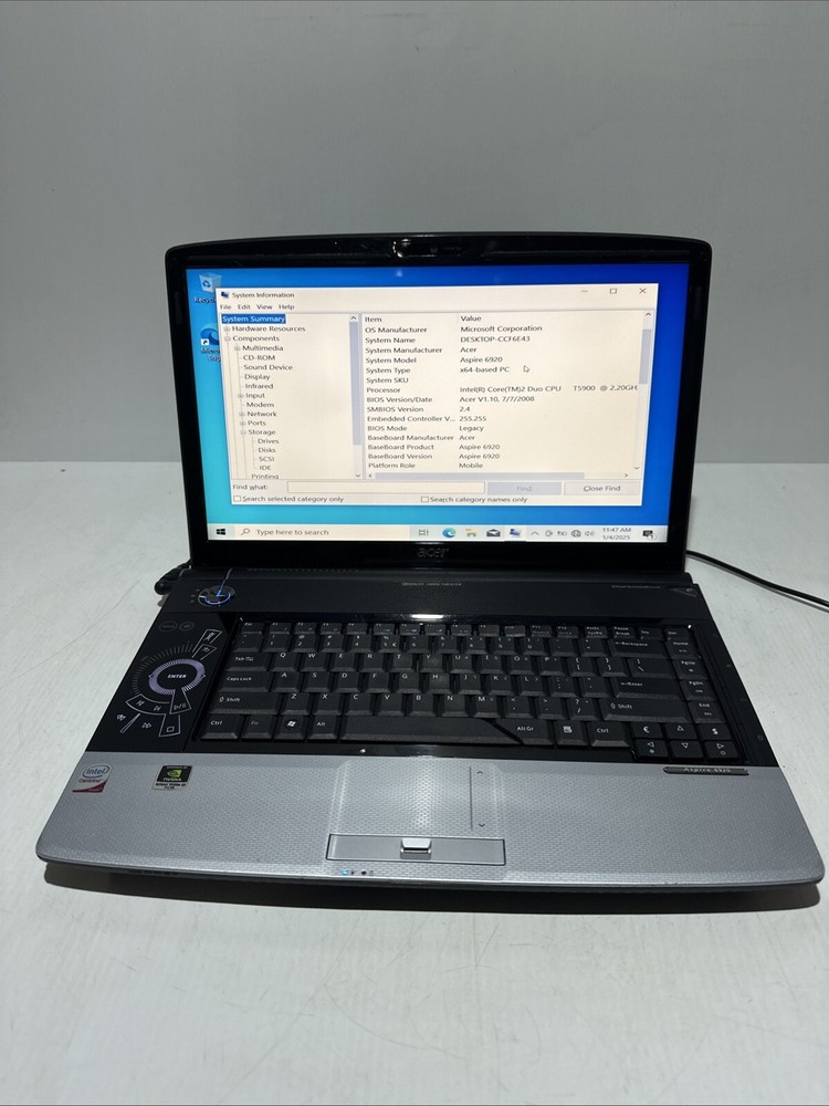 Acer Aspire 6920 15-inch Laptop with Core 2 Duo T5900 4GB RAM 120GB SSD Windows 10 Home-image