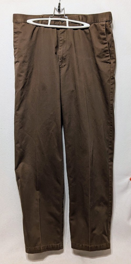 Men's Haggar 36x32 Heavyweight Brown Cotton Flat Front Chino Pants