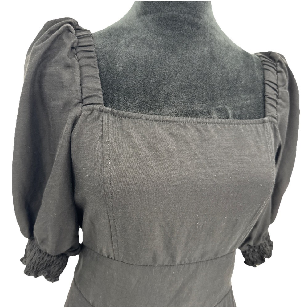 Ba&Sh Bash Milkmaid Mini Dress Women Size L Black Linen Puff Sleeve Square Neck