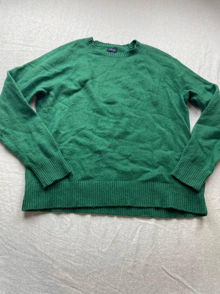 J.CREW Mens Crewneck Supersoft Lambswool Blend Sweater Large Green Knit AA027