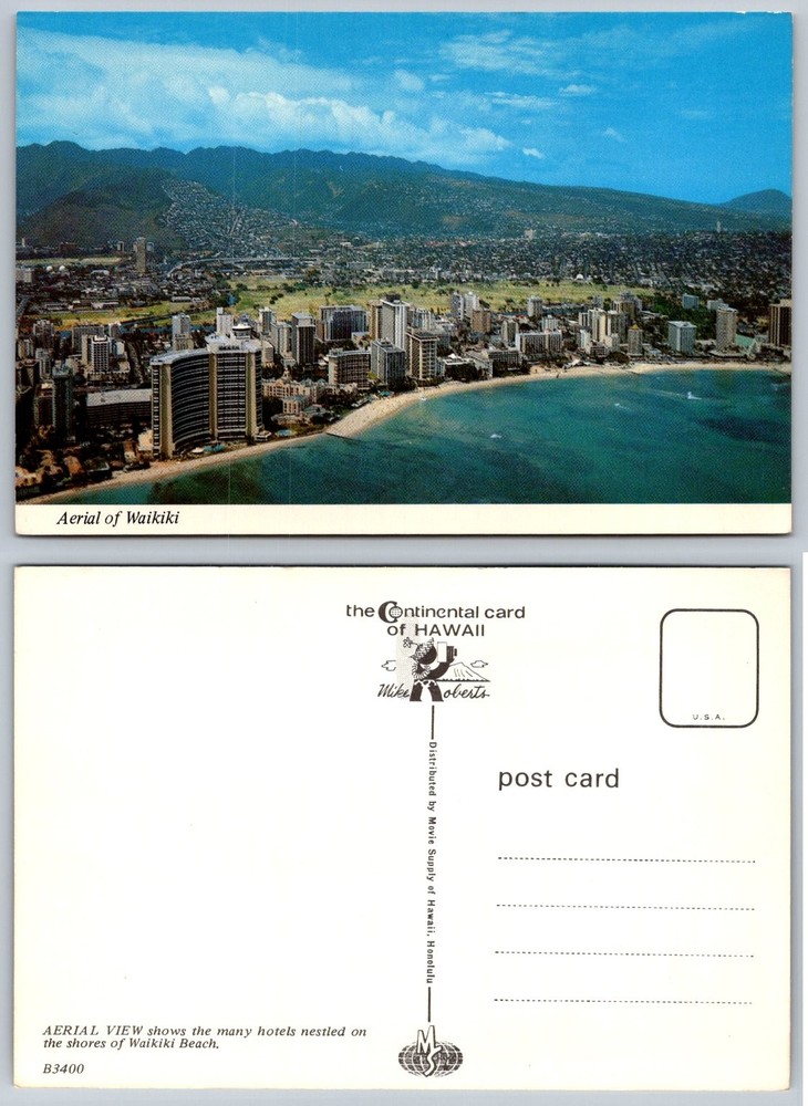 Vintage Aerial Waikiki Beach Honolulu Hawaii Postcard Mike Roberts Continental