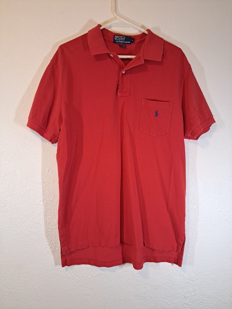 Vintage Polo Ralph Lauren Men's L Red Polo Shirt 90s Used FAST SHIPPING